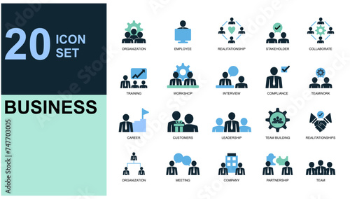 icon set business isolated silhouette icon set business, marketing, management, social, loyalty, service, retention, handshake, fist bump and more sign. UI icon set in a flat design.