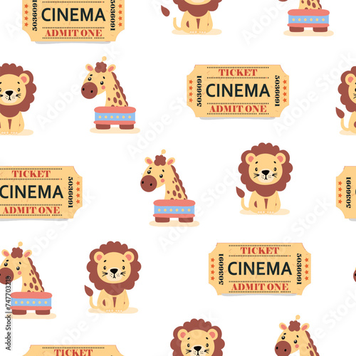 Pattern of cute and colorful circus animals set. Cute circus animals and clown character design.