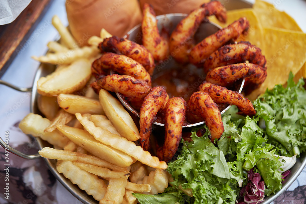 grilled shrimp with French fries grilled shrimp with French fries