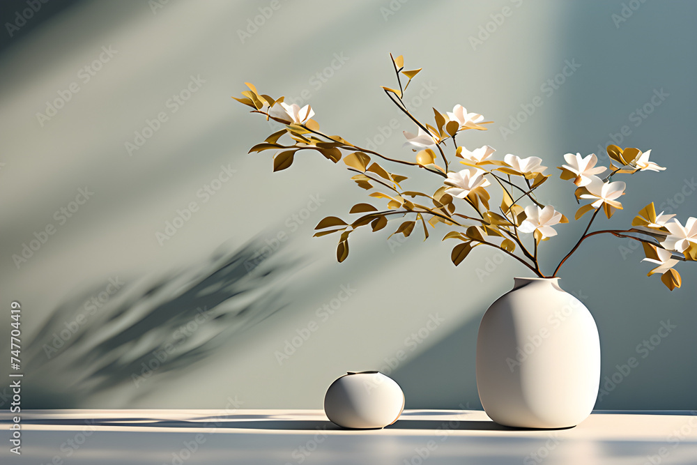 White ceramic vase with blooming flowers White ceramic vase with blooming flowers
