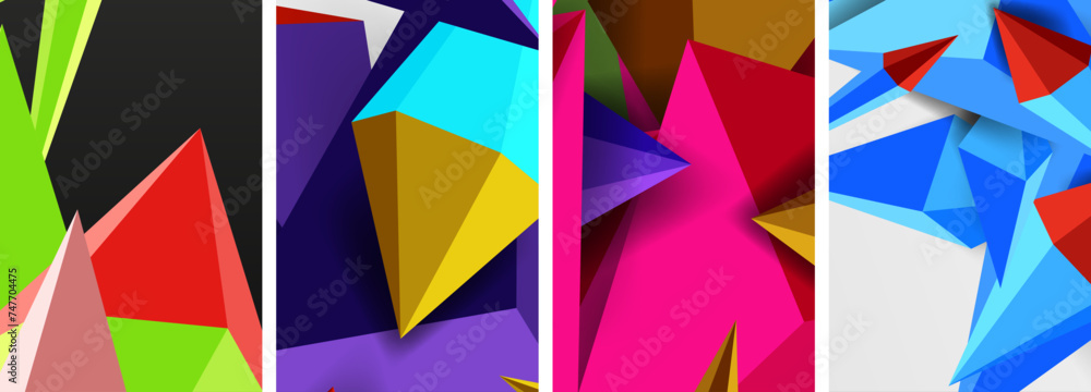 Set of triangle geometric low poly 3d shapes posters Set of triangle geometric low poly 3d shapes posters