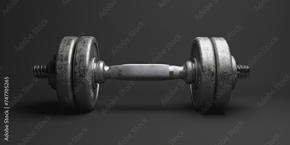 Fototapeta premium The dumbbell pictured is made from aluminum, showcasing heavy lines, sleepycore aesthetics, and colors of white and silver.