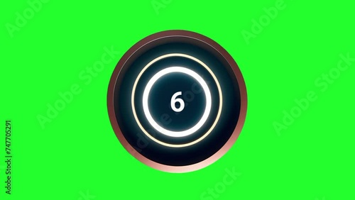 Animated countdown from 10 to 1 in a beautiful circle shape with a green screen background suitable for all types of your design projects