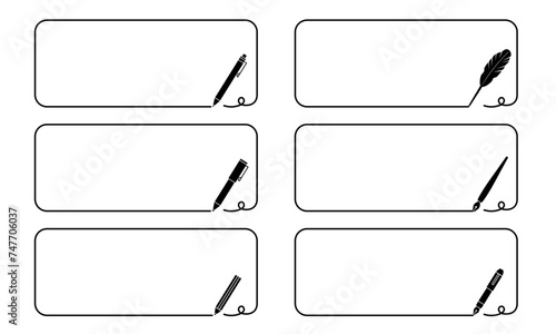 滑らかな線を描くペンのフレームイラストセット