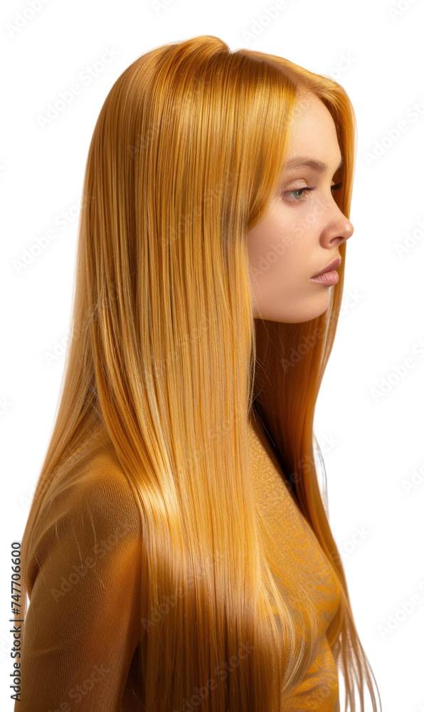 Naklejka premium Young girl with shiny straight beautiful hair transparent background