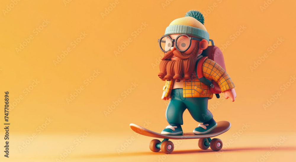 A cool trendy 3d skateboard character. 3D Rendering style illustration A cool trendy 3d skateboard character. 3D Rendering style illustration