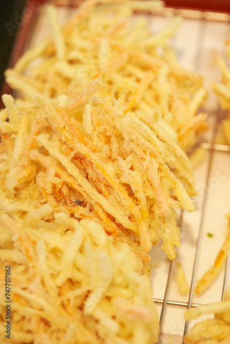 Vegetable tempura on a tray