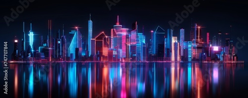 3D visual of futuristic cityscape  neon glow  advanced technology in harmony  on black background