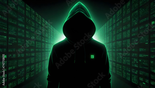 someone in a hoodie is in front of screens, and you can't see their face, the screens show different colors, like a fight between good and bad in cyber security