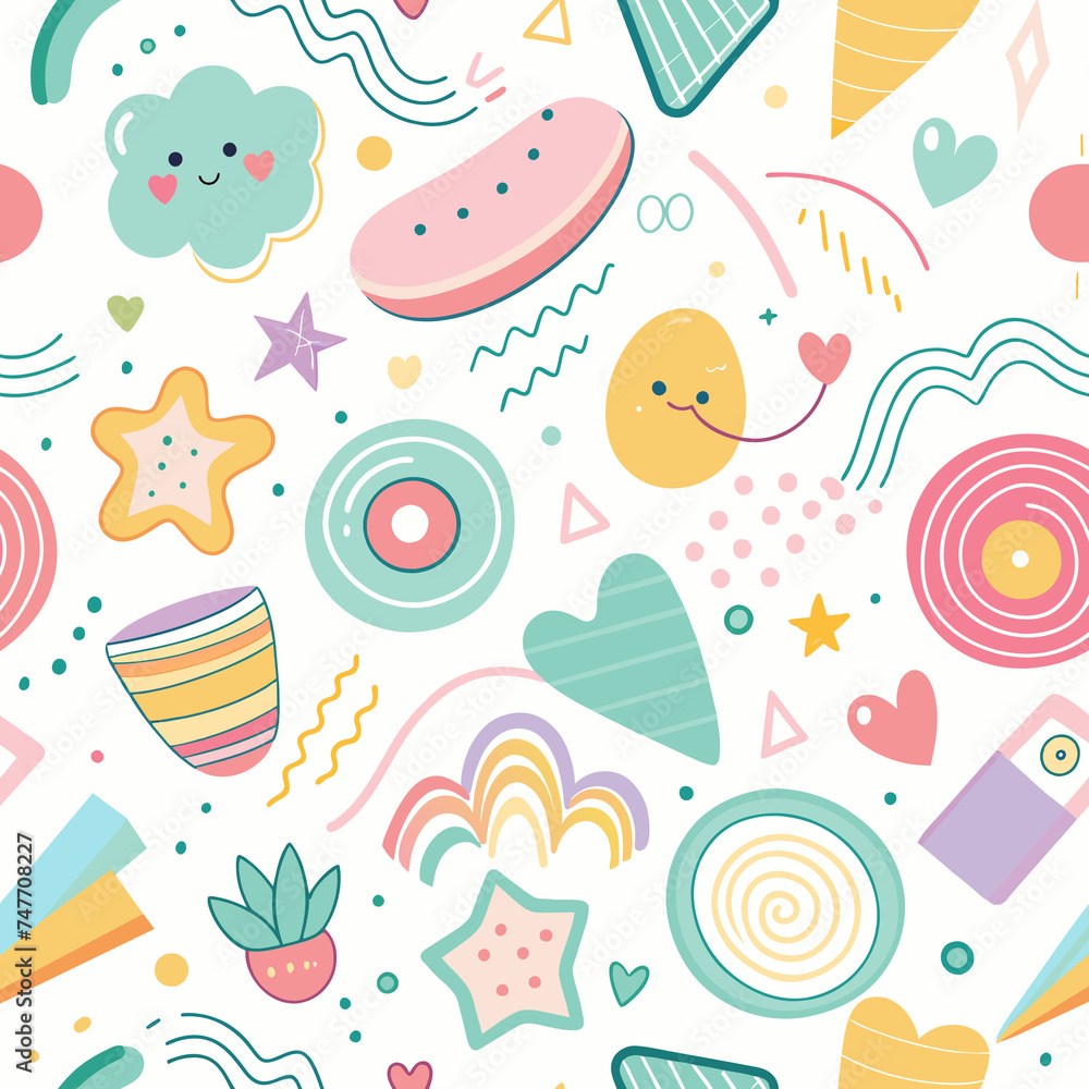 Seamless Cartoon Animal and Bird Pattern Design with Floral Elements for Nature-Themed Wallpaper and Baby Decor