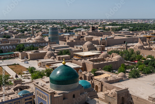 Historical buildings of Khiva, Uzbekistan from above, mausoleum Pahlavan Mahmoud photo