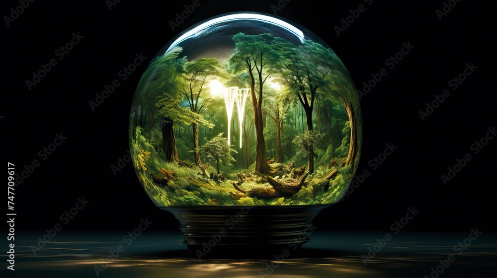 Green world in an energy saving bulb, World Environment Day Green world in an energy saving bulb, World Environment Day