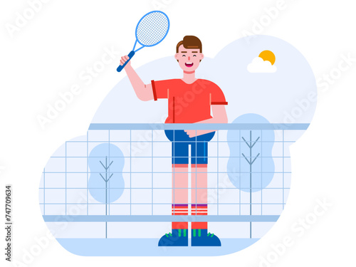 Man playing tennis. Hobby vector illustration.
