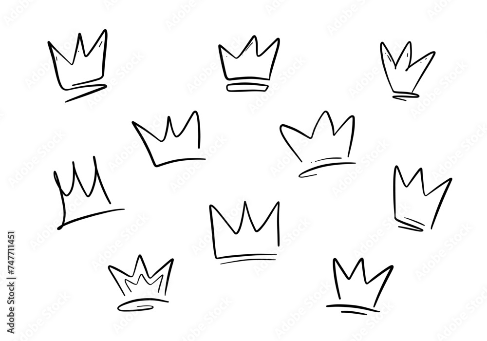 Collection of Crown doodle hand drawing outline - obrazy, fototapety, plakaty 