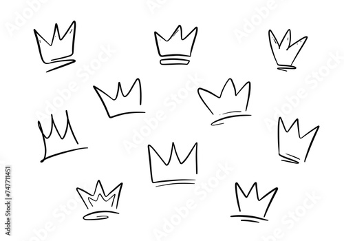 Collection of Crown doodle hand drawing outline photo