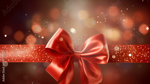 christmas background with red bow christmas background with red bow ribbon and bow with grey isolated on black background a red bow with lights in the background gold red ribbon with a bow on a festiv photo