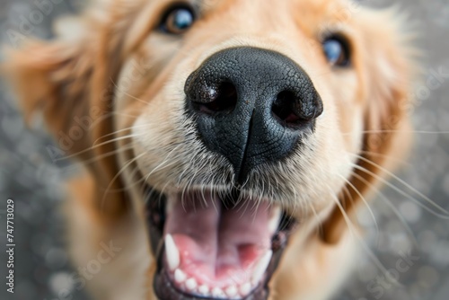 Close Up of a Dogs Face With Mouth Open. Generative AI