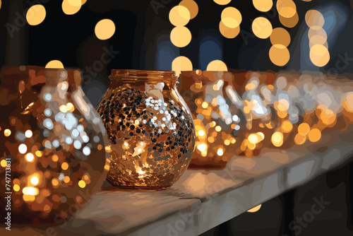Beautiful burning candles in decorative holders on table