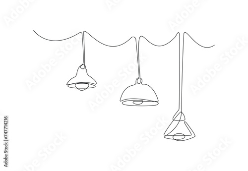 Continuous one line vector illustration drawing of loft hanging lamps