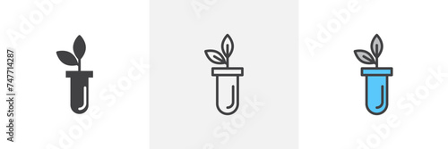 Test Tube with Plant Isolated Line Icon Style Design. Simple Vector Illustration