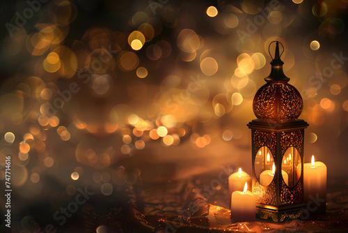 an ornate lantern lit up with gold candles