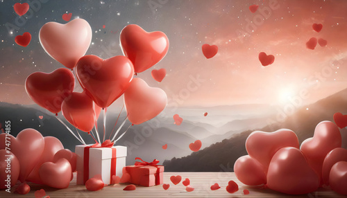 Valentine day background with heart shaped balloons photo