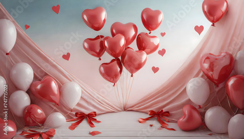 Valentine day background with heart shaped balloons photo