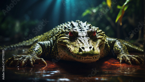 A menacing alligator depicted in insanely detailed