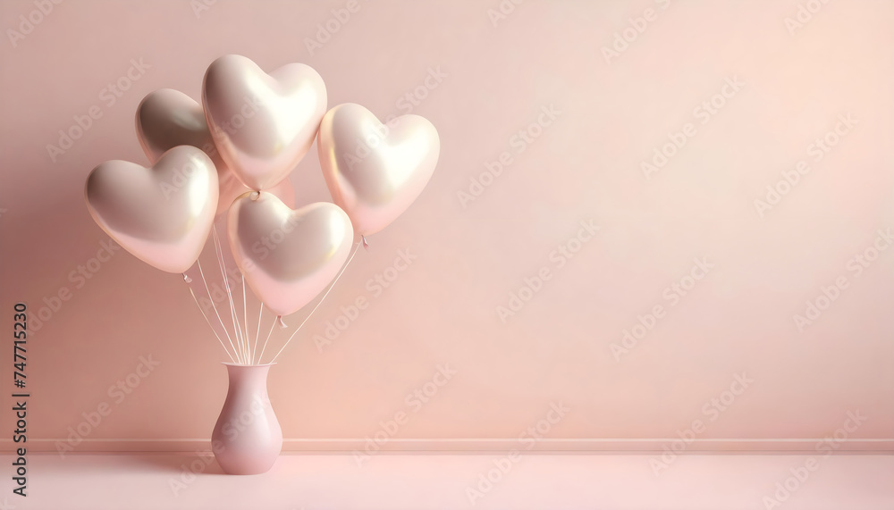 Valentine day background with heart shaped balloons - obrazy, fototapety, plakaty 