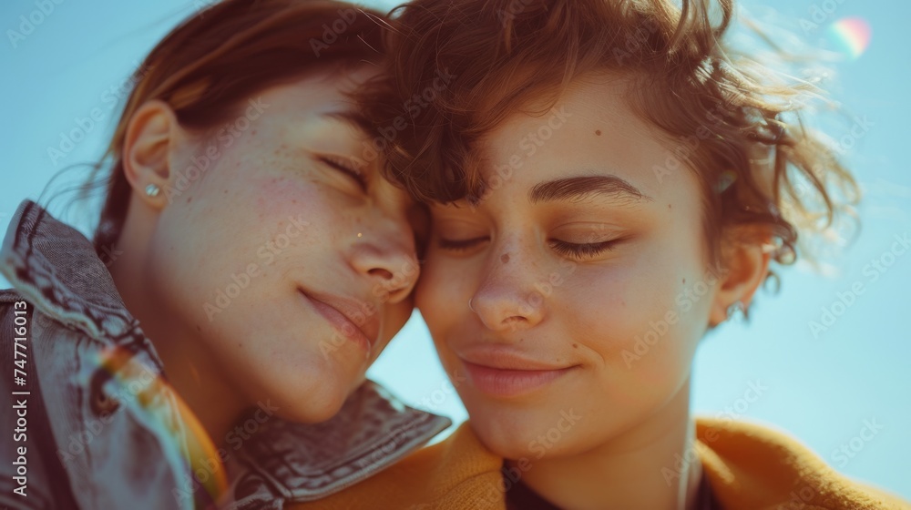 In a beautiful display of affection, a non-binary couple shares a tender moment, showcasing the boundless beauty of love that transcends gender norms In a beautiful display of affection, a non-binary couple shares a tender moment, showcasing the boundless beauty of love that transcends gender norms
