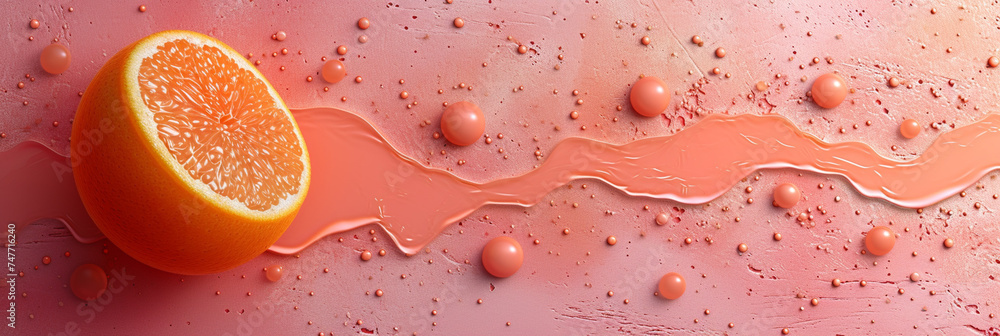 Creative layout made of grapefruit and juice splash on pink background Creative layout made of grapefruit and juice splash on pink background