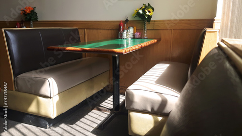 Empty standard booth in family restaurant.  