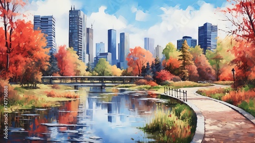 Watercolor of Autumn Scenic in the city © Syahrul Zidane A