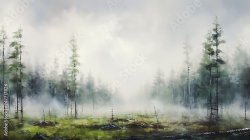 Misty landscape with fir forest © Syahrul Zidane A