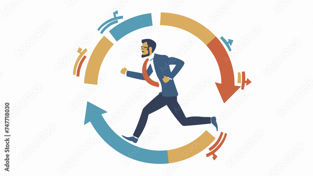 a person running around a circle around him, in the style of reductionist form, simple, colorful illustrations, low bitrate, sharp focus, collecting and modes of display