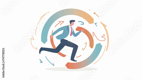 a person running around a circle around him, in the style of reductionist form, simple, colorful illustrations, low bitrate, sharp focus, collecting and modes of display