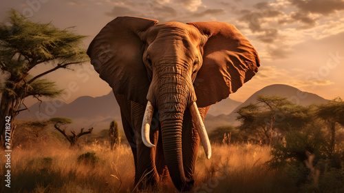 Majestic African Elephant Roaming in the Sunlit Plains of Africa © Adeline