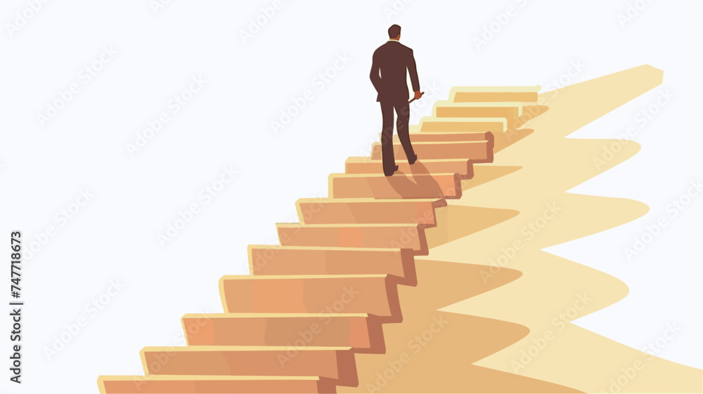 silhouette of young man on ladder as he is walking up a ladder of success and achieve his goals, in the style of dark navy and light azure, white background, kodak ektachrome, aggressive digital 