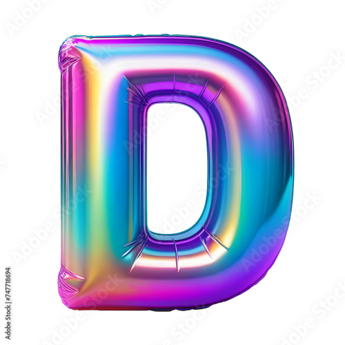 Letter D Iridescent Typeface Balloon, whimsically Inflated Alphabet Illustration (ID: 747718694)