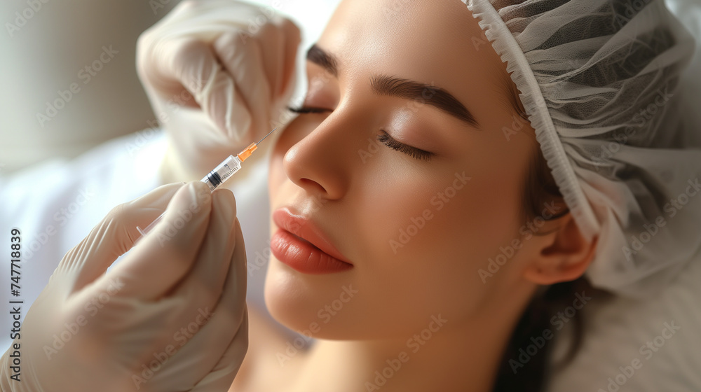Aesthetic medicine in action, with a professional performing a facial injection on a patient for cosmetic enhancement.