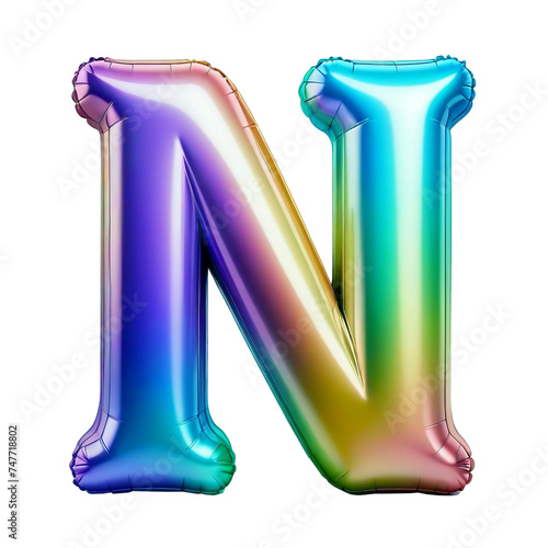 Letter N Iridescent Typeface Balloon, whimsically Inflated Alphabet Illustration (ID: 747718802)