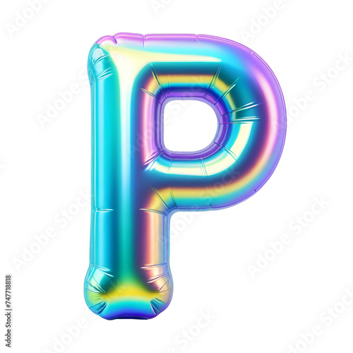 Letter P Iridescent Typeface Balloon, whimsically Inflated Alphabet Illustration (ID: 747718818)