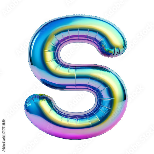 Letter S Iridescent Typeface Balloon, whimsically Inflated Alphabet Illustration (ID: 747718850)