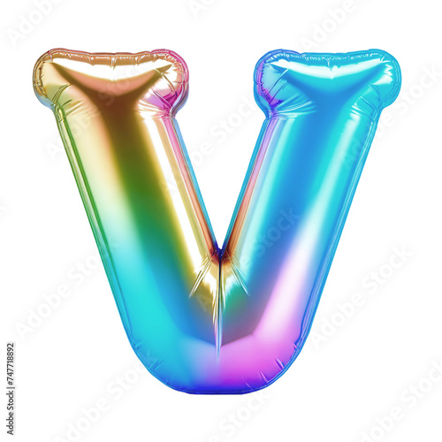 Letter V Iridescent Typeface Balloon, whimsically Inflated Alphabet Illustration (ID: 747718892)
