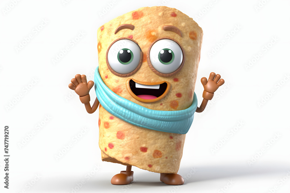 3d Burrito cute cartoon character