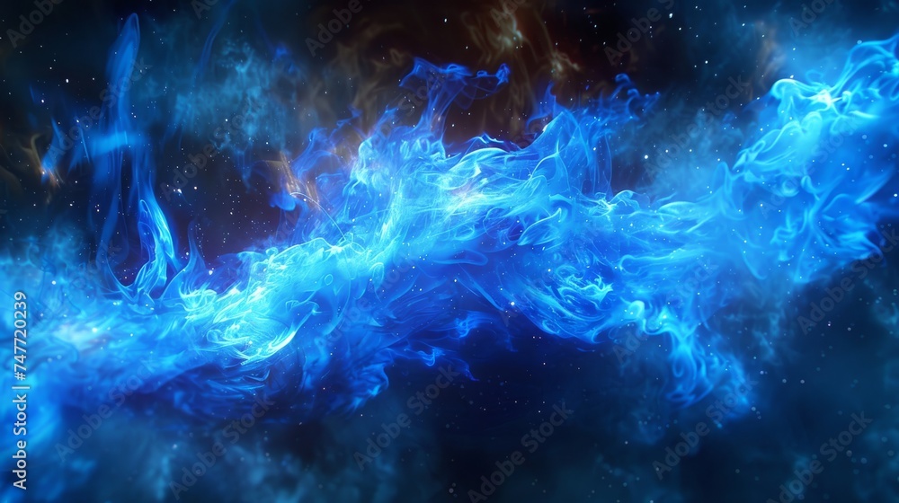 Blue Nebula Sky Fantasy with Bright Stars and Abstract Cosmic Texture, Dark Smoke and Alien Elements, Science Fiction Universe Backdrop