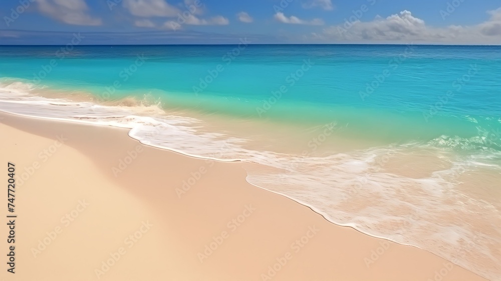 Fototapeta premium Beautiful Soft blue ocean wave on fine sandy beach