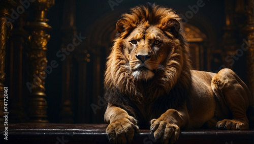a lion in dark room