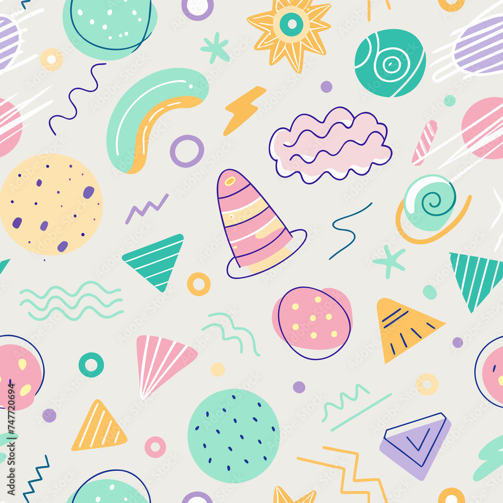 Sweets Seamless Pattern Design: Vector Illustration Set for Cartoon Wallpaper, Baby Decor, or Summer Beach Theme with Colorful Fun Sweet Icons