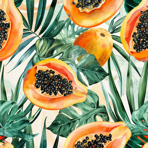 exotic seamless pattern with papaya on a light background.